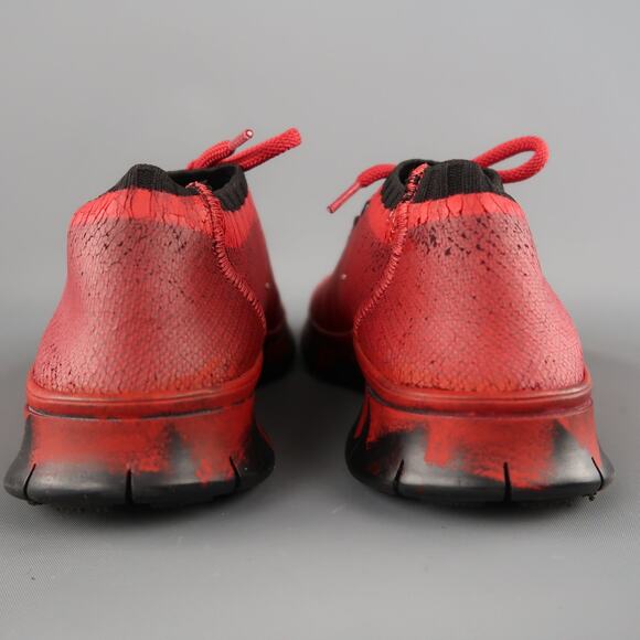MAISON MARGIELA Size 7.5 Red Painted Knit Lace Up Sneakers - Picture 8 of 12